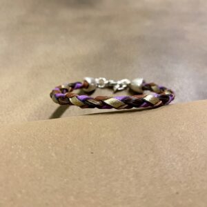 Bracelet en cuir et crins cheval rond tressé main (4 brins)